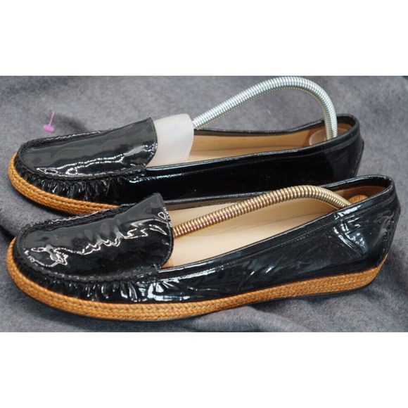 STUART WEITZMAN Women's 'GEEK' Black Aniline PATENT LEATHER LOAFERS - 10 - Picture 1 of 11